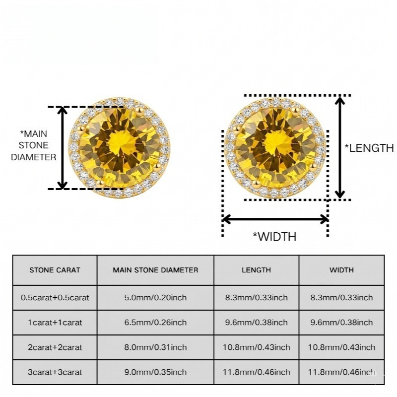 Women's Synthetic Zircon Stud Earrings, 925 Silver Golden Design
